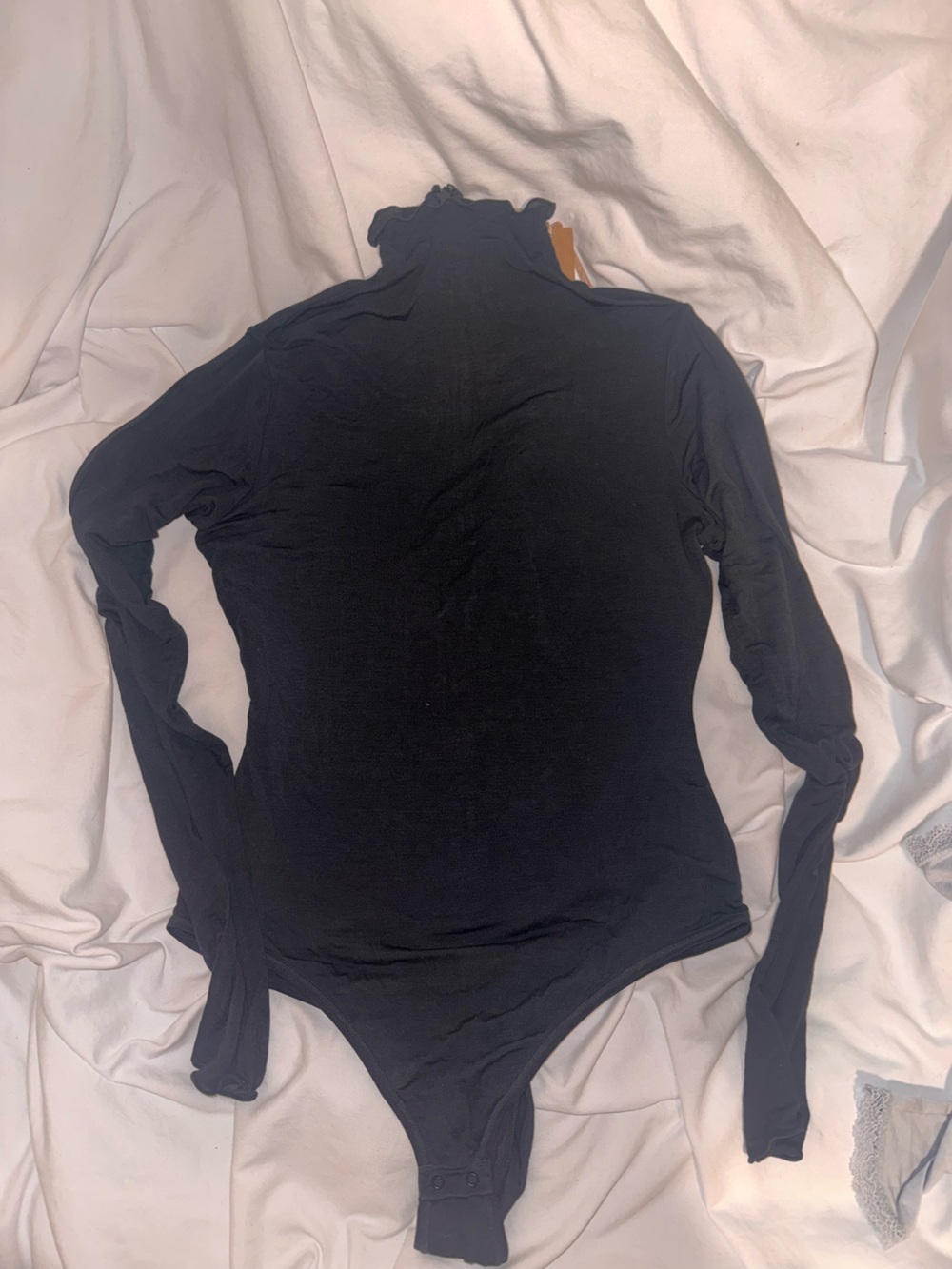 Skims Sheer Modal Black Long Sleeve Mock Neck Bodysuit - Women